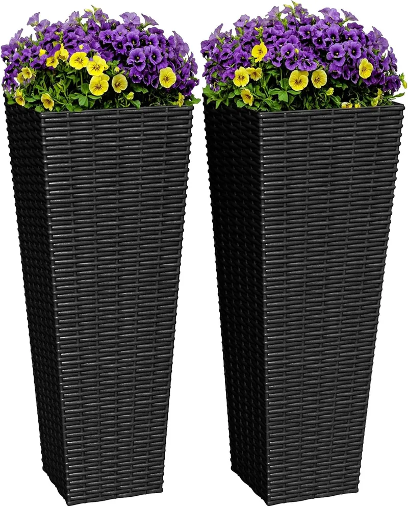 Greesum 24 Inch Tall Plastic Planters with Rattan Texture