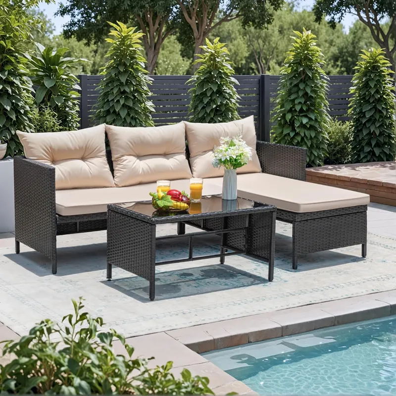 Greesum 3 Piece Patio Furniture Set Outdoor Wicker Rattan Sectional Sofa